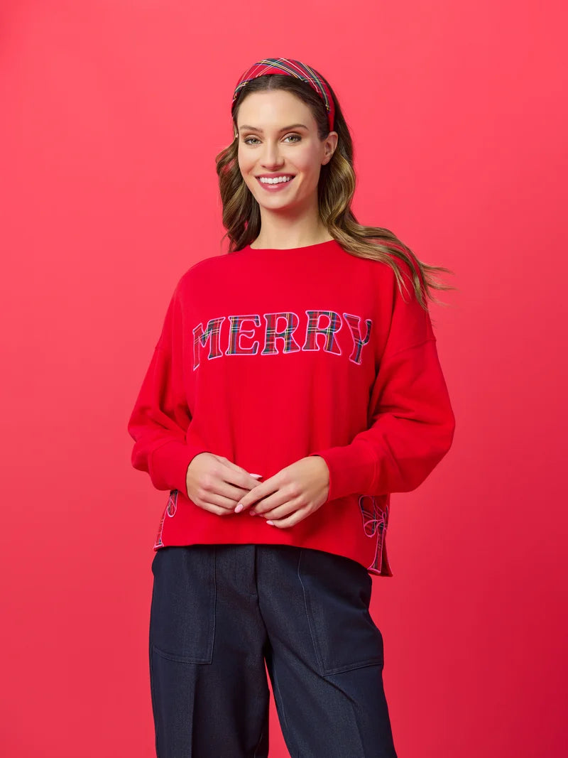 Shiraleah Plaid "Merry" Relaxed Sweatshirt, Red