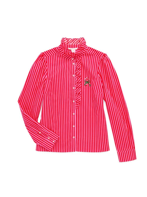 Shiraleah Candy Cane Ruffle Blouse Red