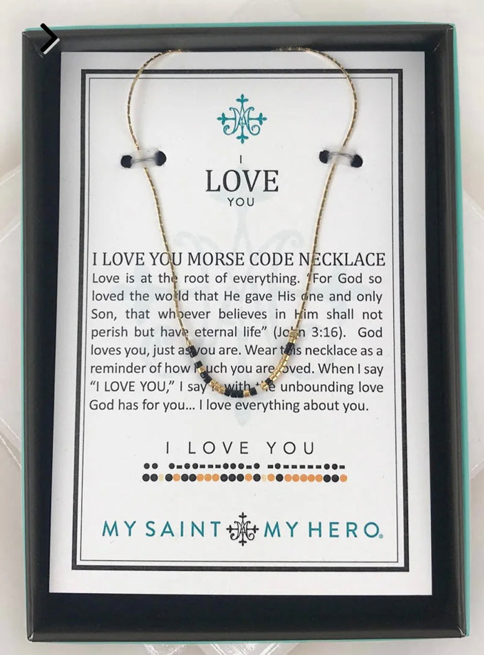 My Saint My Hero I Love You Morse Code Necklace