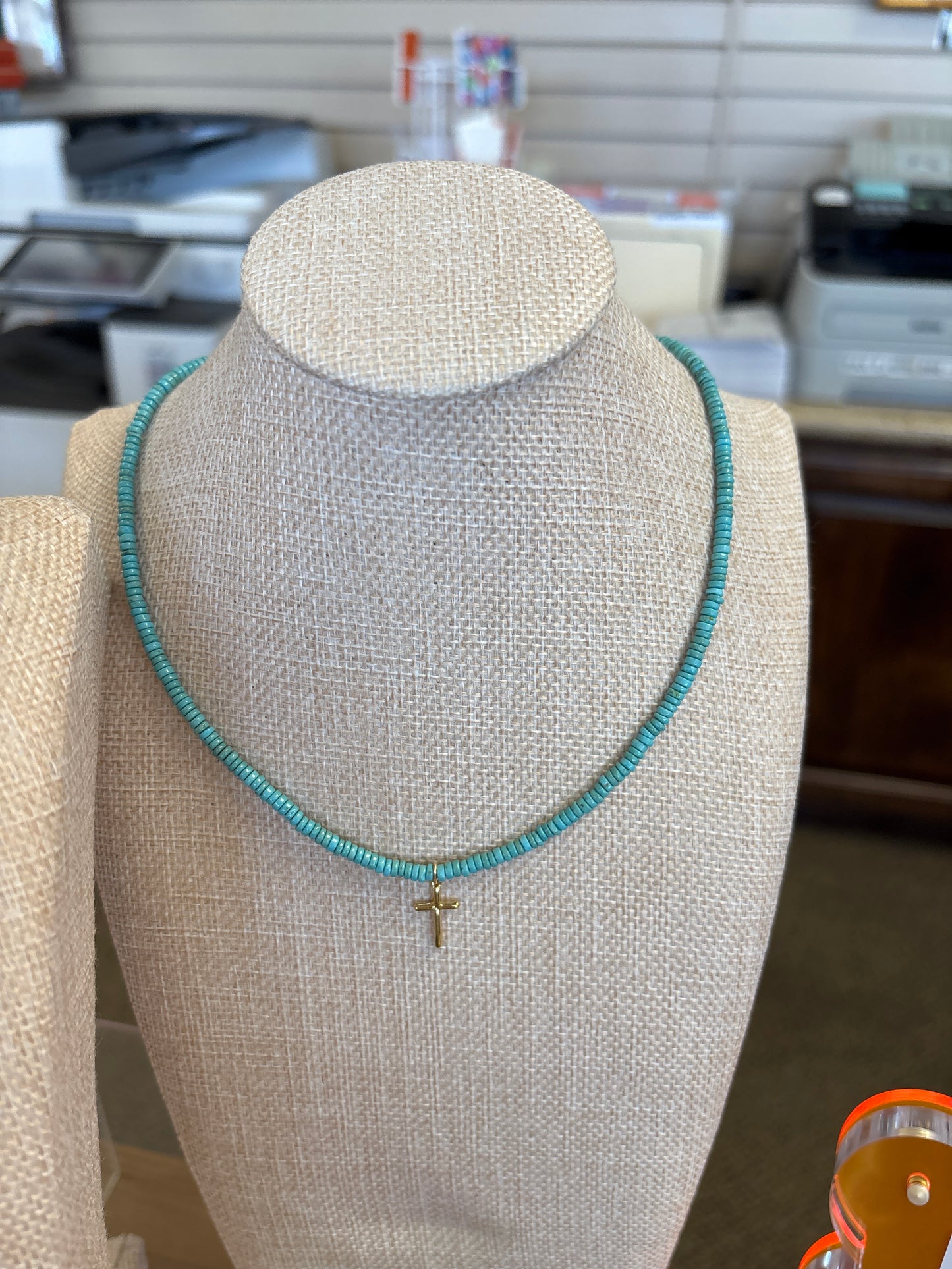 Turquoise Cross Beaded Necklace