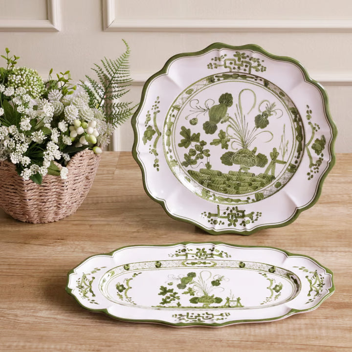 VIDA Faenza Long Oval Tray (Green and White)