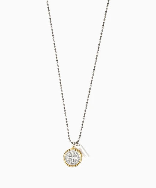My Saint My Hero Benedictine Blessing Gold Rim Necklace
