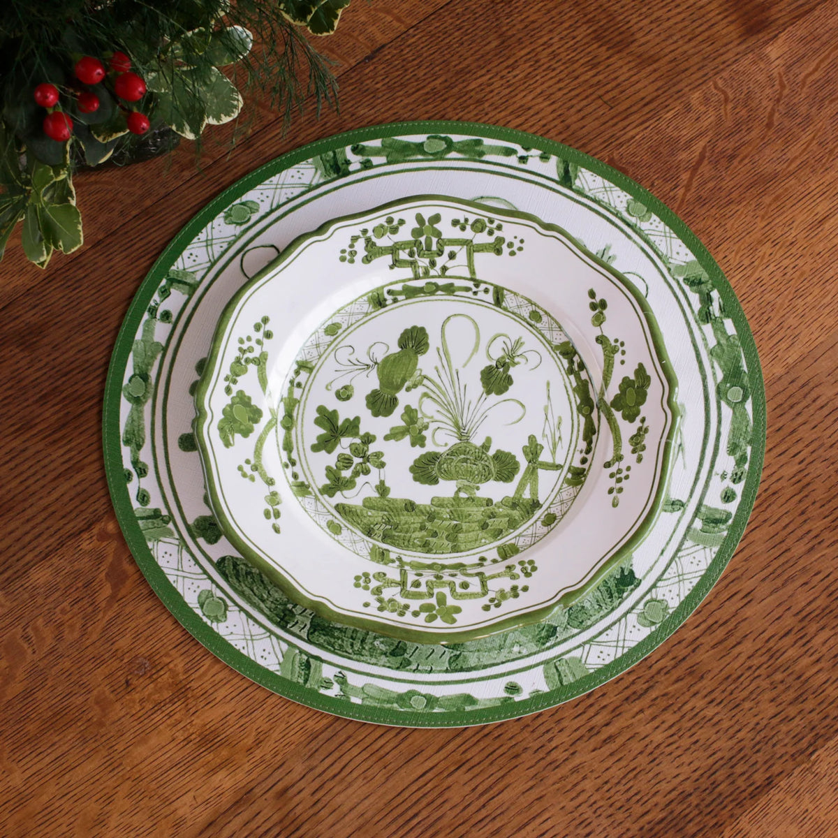 VIDA Faenza Salad Plate Set of 4 (White and Green)