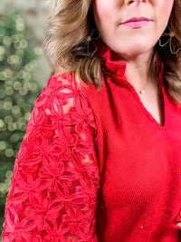 THML Red Eyelet Corduroy Top