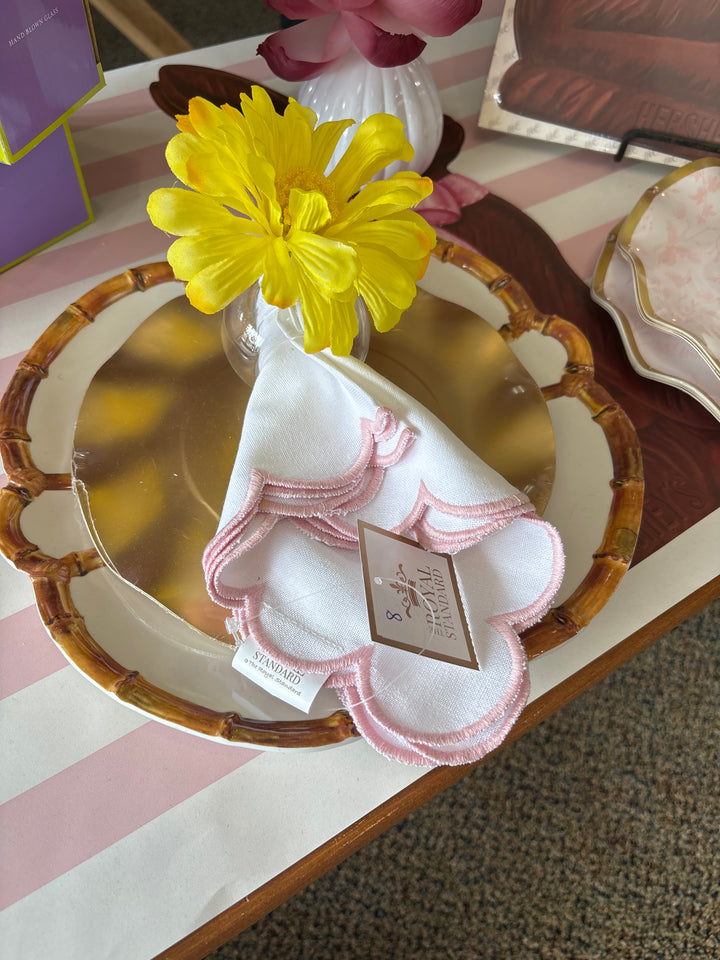 Scallop Napkin White with Pink Trim