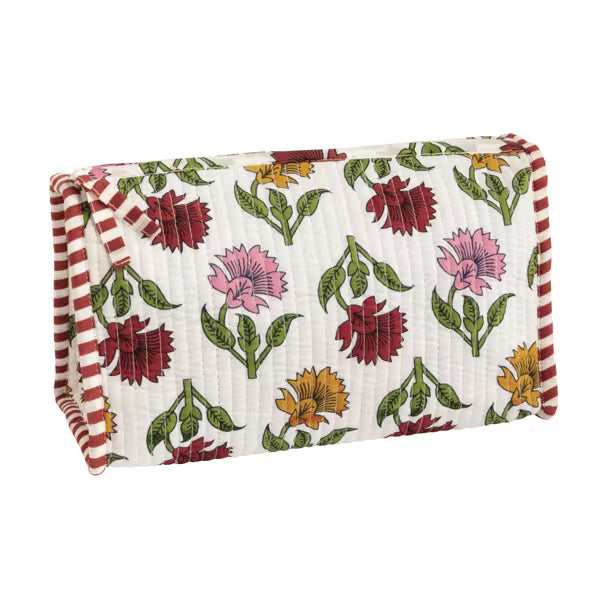 White Quilted Block Print Pouch