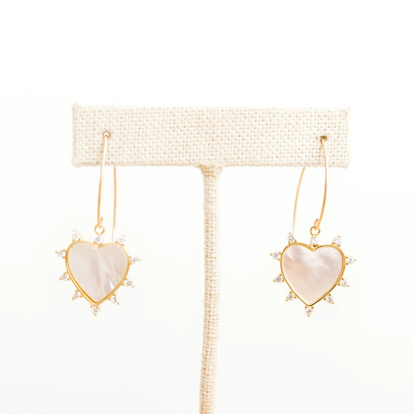 CZ Mother of Pearl Heart Earrings
