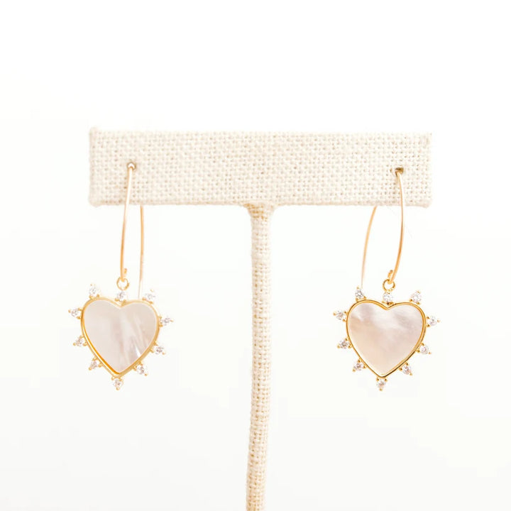 CZ Mother of Pearl Heart Earrings