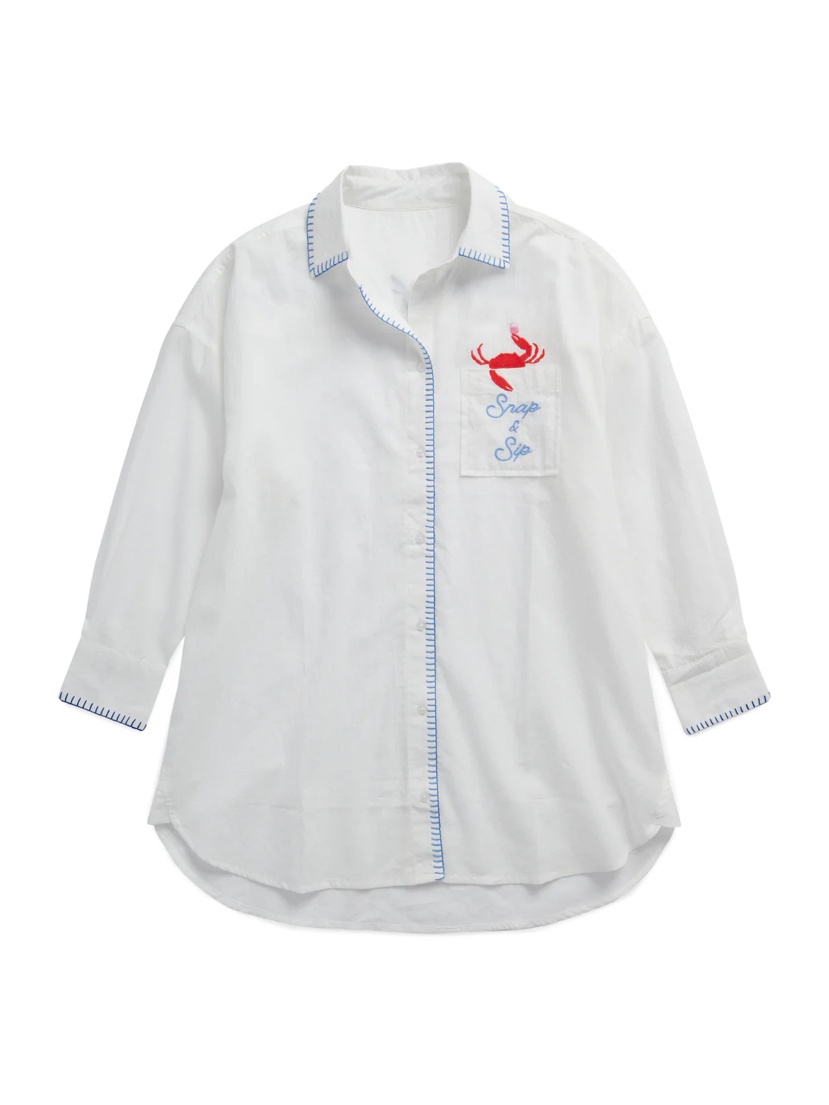 Shiraleah "Snap & Sip/Catch of the Day" Cover-Up Shirt, White