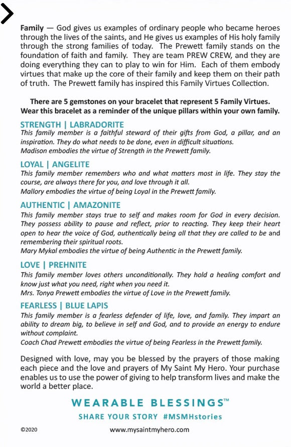 My Saint My Hero Family Virtues Bracelet
