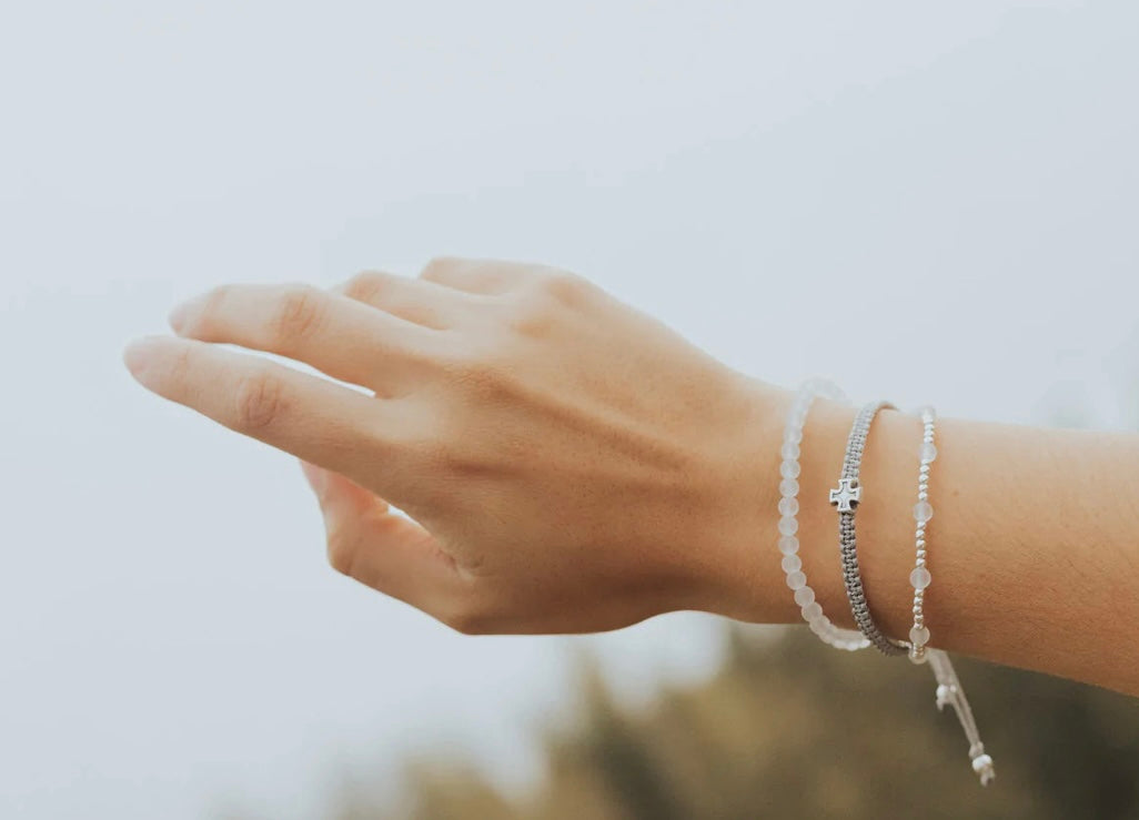 My Saint My Hero Be Still Prayer Bracelet Frosted Quartz
