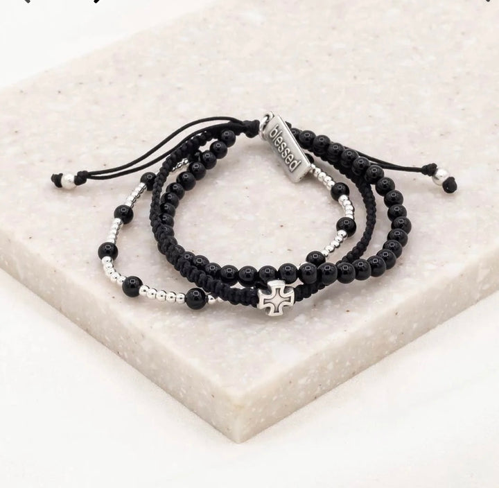 My Saint My Hero Be Still Prayer Bracelet Black Agate