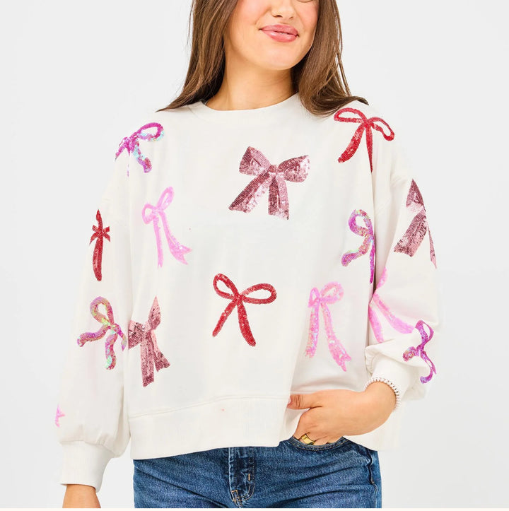 Mary Square Bows Ellie Sequin-Embellished Sweatshirt