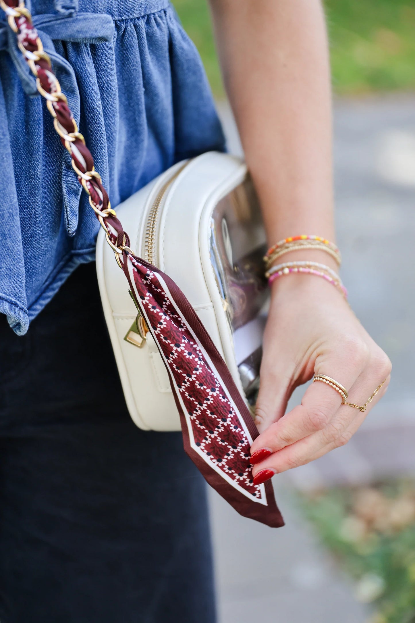 Woven Scarf Chain Purse/Phone Strap - Maroon