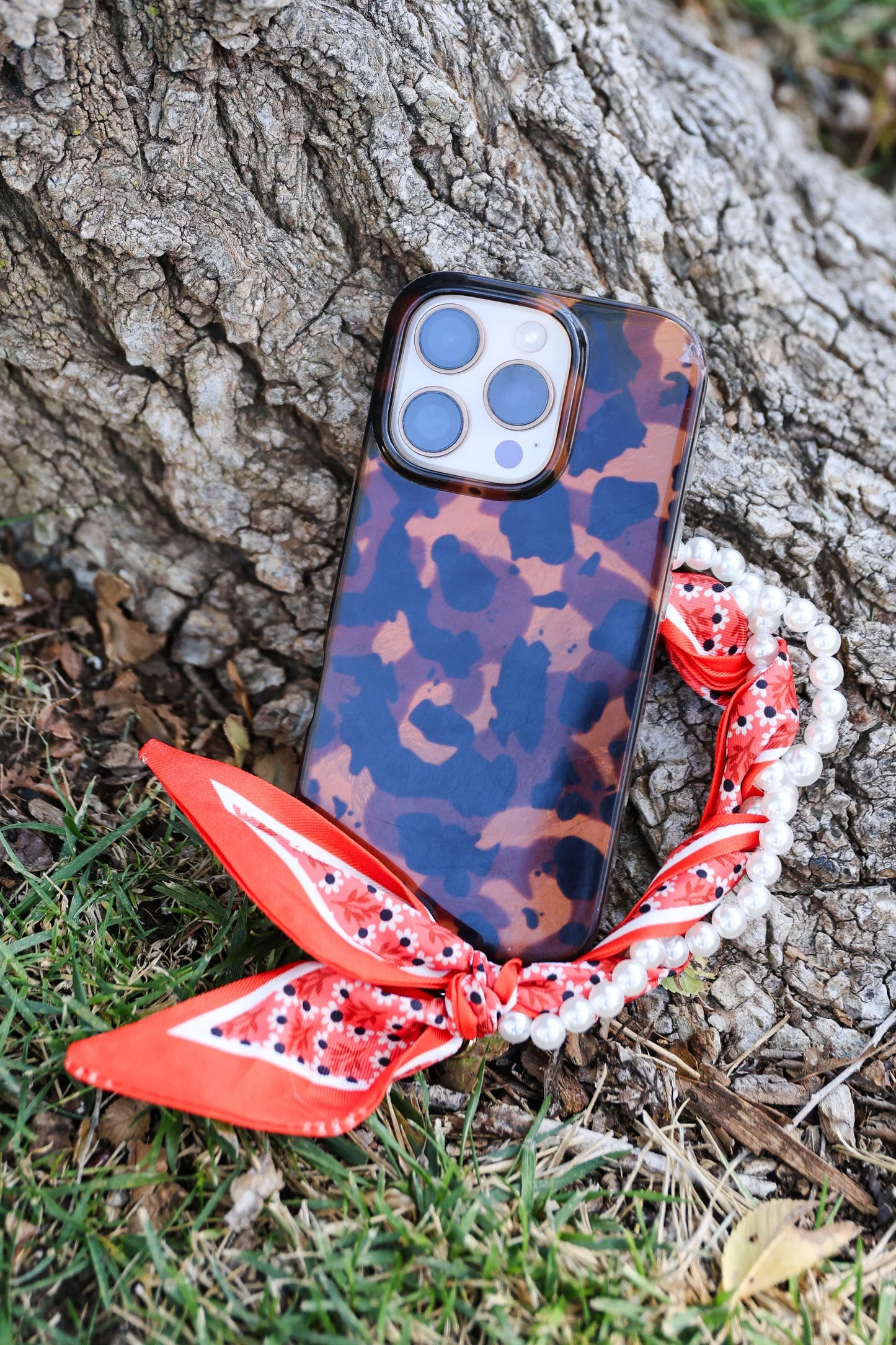 Orange Woven Scarf Pearl Phone Strap/Wristlet