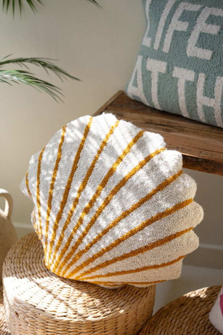 Scallop Shell Hand-Hooked Pillow