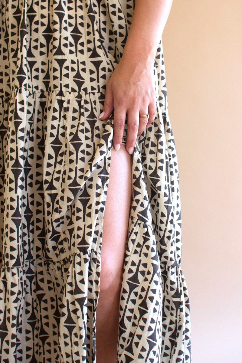 Short-Sleeve Printed Dress with Smocked Bodice