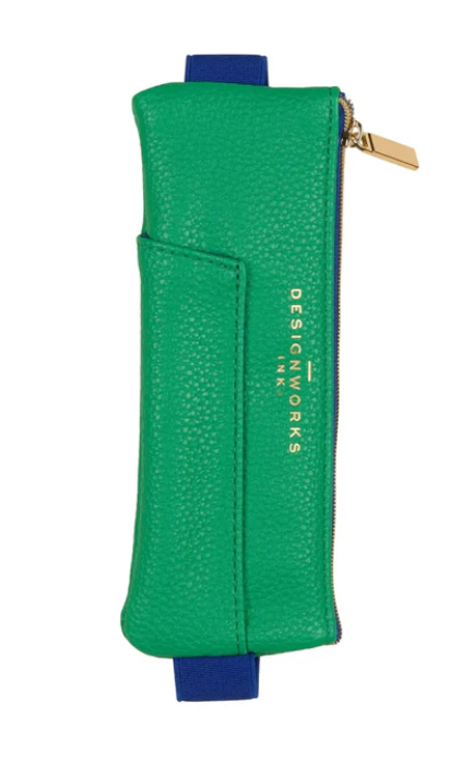 Vegan Leather Pen Pouch - Bright Green + Navy