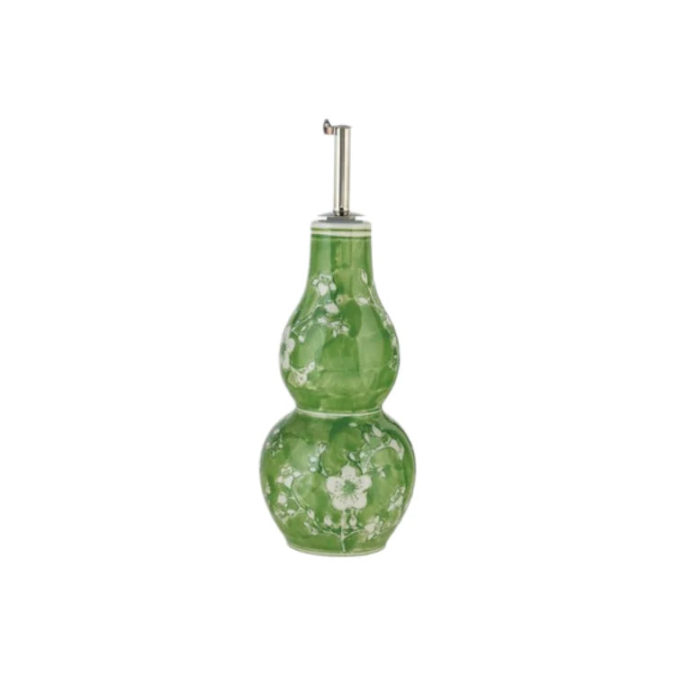 Hand Painted Stoneware Oil Cruet with Stainless Steel Stopper