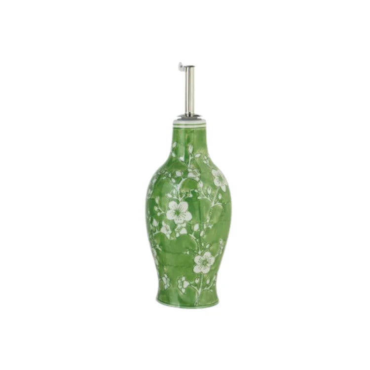 Hand Painted Stoneware Oil Cruet with Stainless Steel Stopper