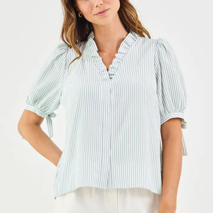Mary Square Brynn Top | Seafoam + White