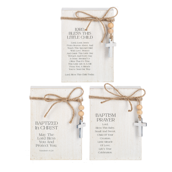 Baptism Message Block with Beaded Cross
