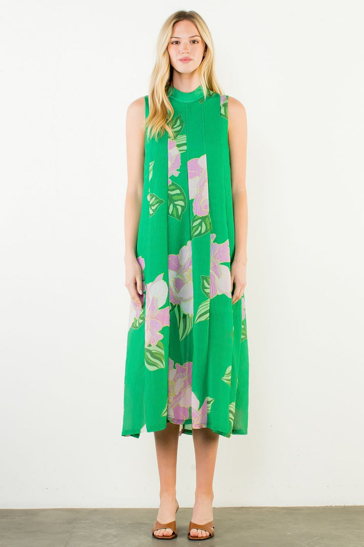 Green Floral Sleeveless Dress