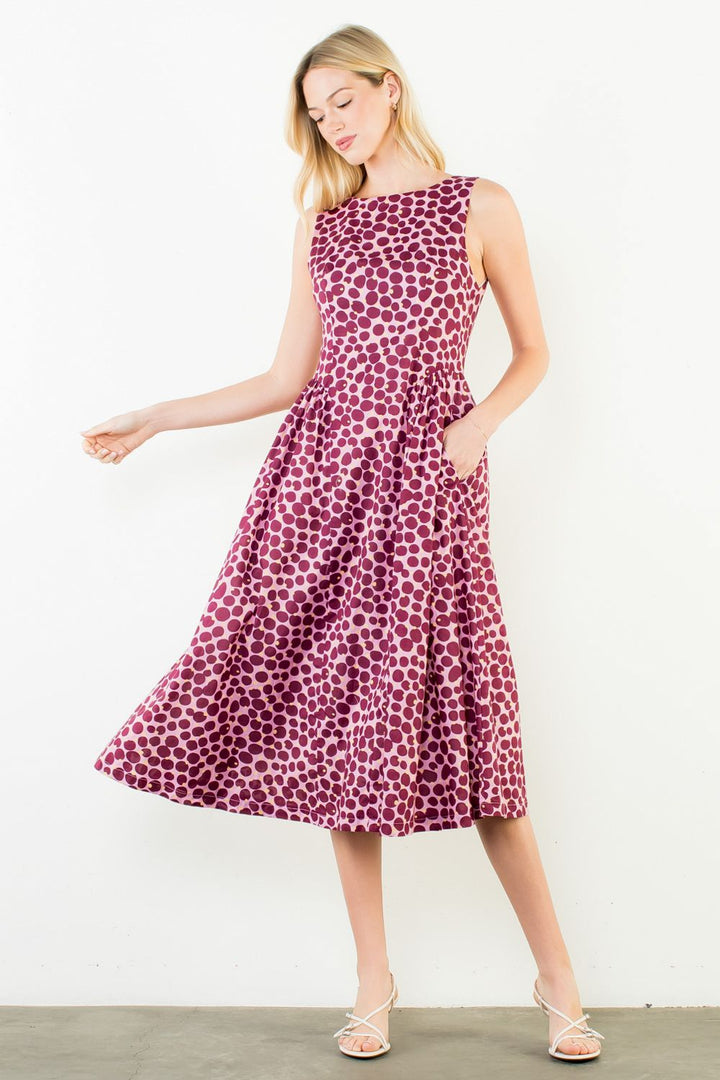 Sleeveless Dots Midi Dress