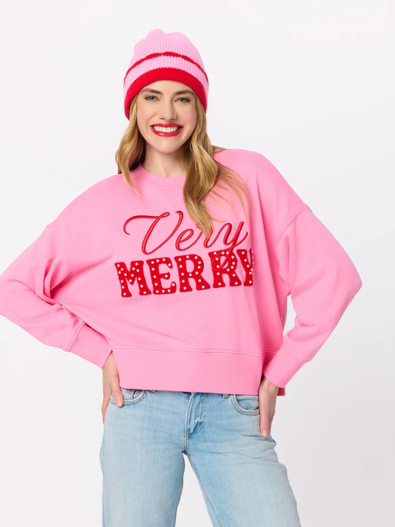 Shiraleah "Very Merry" Pearls Relaxed Sweatshirt, Pink