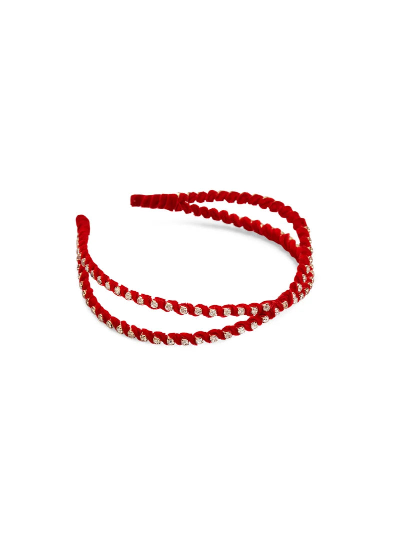 Shiraleah Rhinestone Skinny Double Headband Red