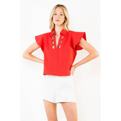 Short Sleeve Blouse With Cut Out Detail Neckline
