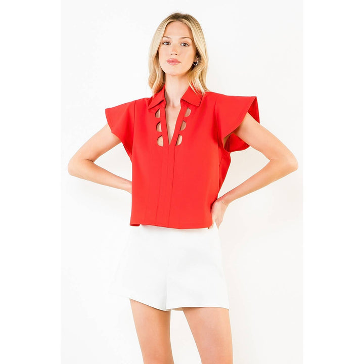 Short Sleeve Blouse With Cut Out Detail Neckline