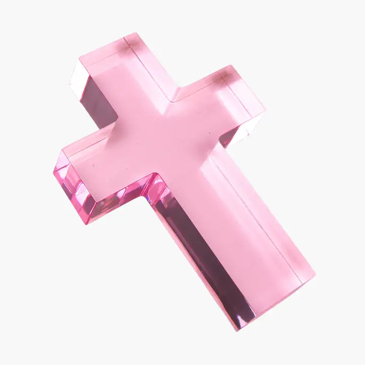 Small Pink Cross Acrylic Weight