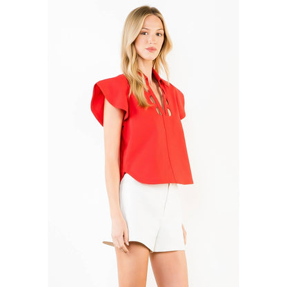 Short Sleeve Blouse With Cut Out Detail Neckline