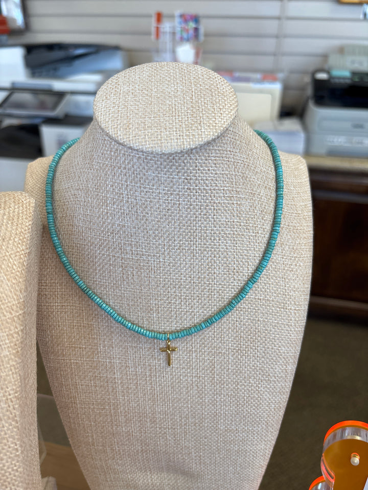 Turquoise Cross Beaded Necklace