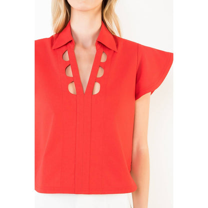 Short Sleeve Blouse With Cut Out Detail Neckline