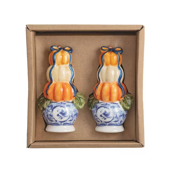 Pumpkin Topiary Salt And Pepper Shaker Set