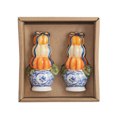 Pumpkin Topiary Salt And Pepper Shaker Set