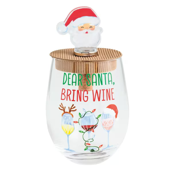 Santa Wine Glass & Stopper Set