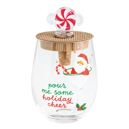 Santa Wine Glass & Stopper Set