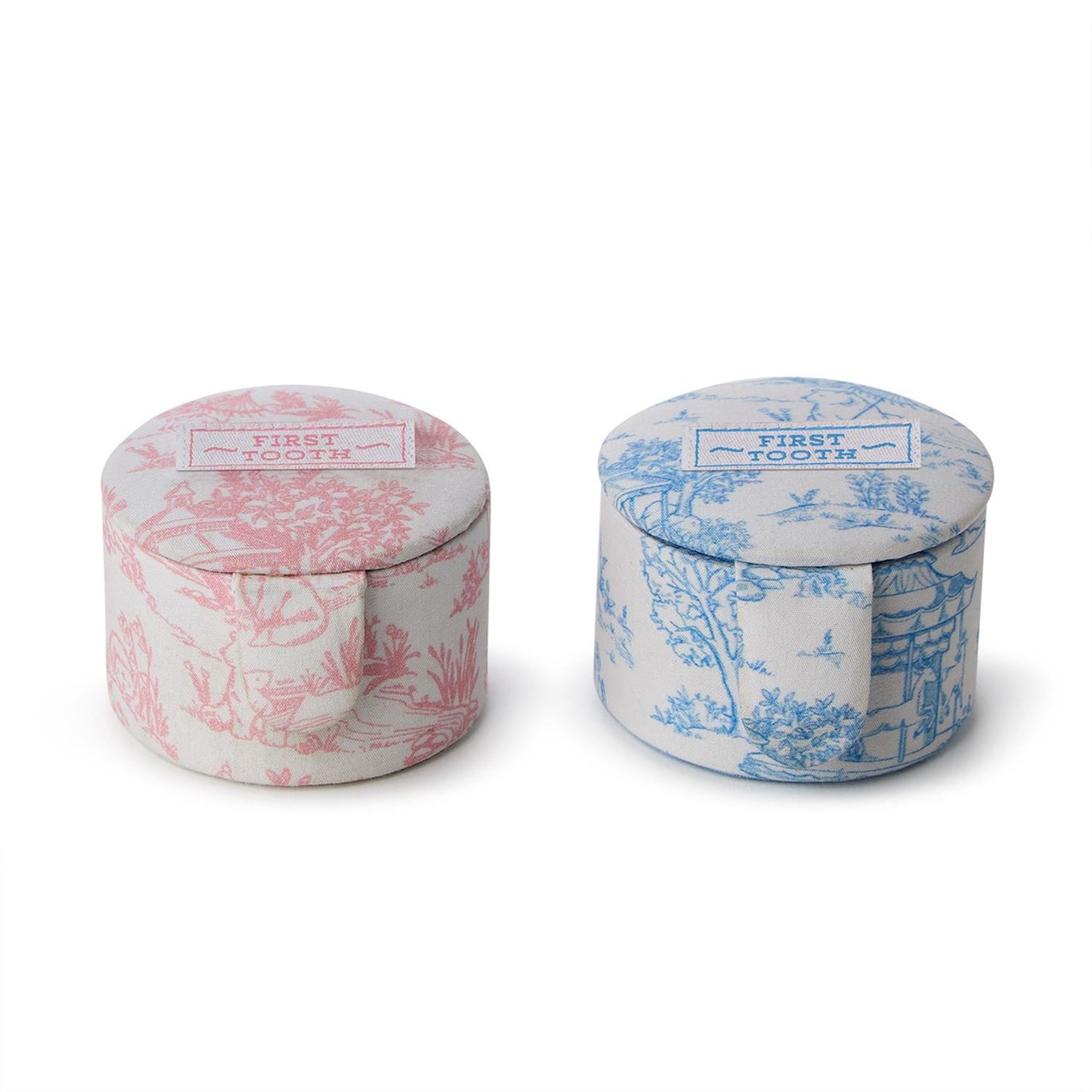 Animal Toile First Tooth / First Curl Keepsake Box Set in Gift Box Assorted 2 Colors: Pink and Blue - Cotton/Metal