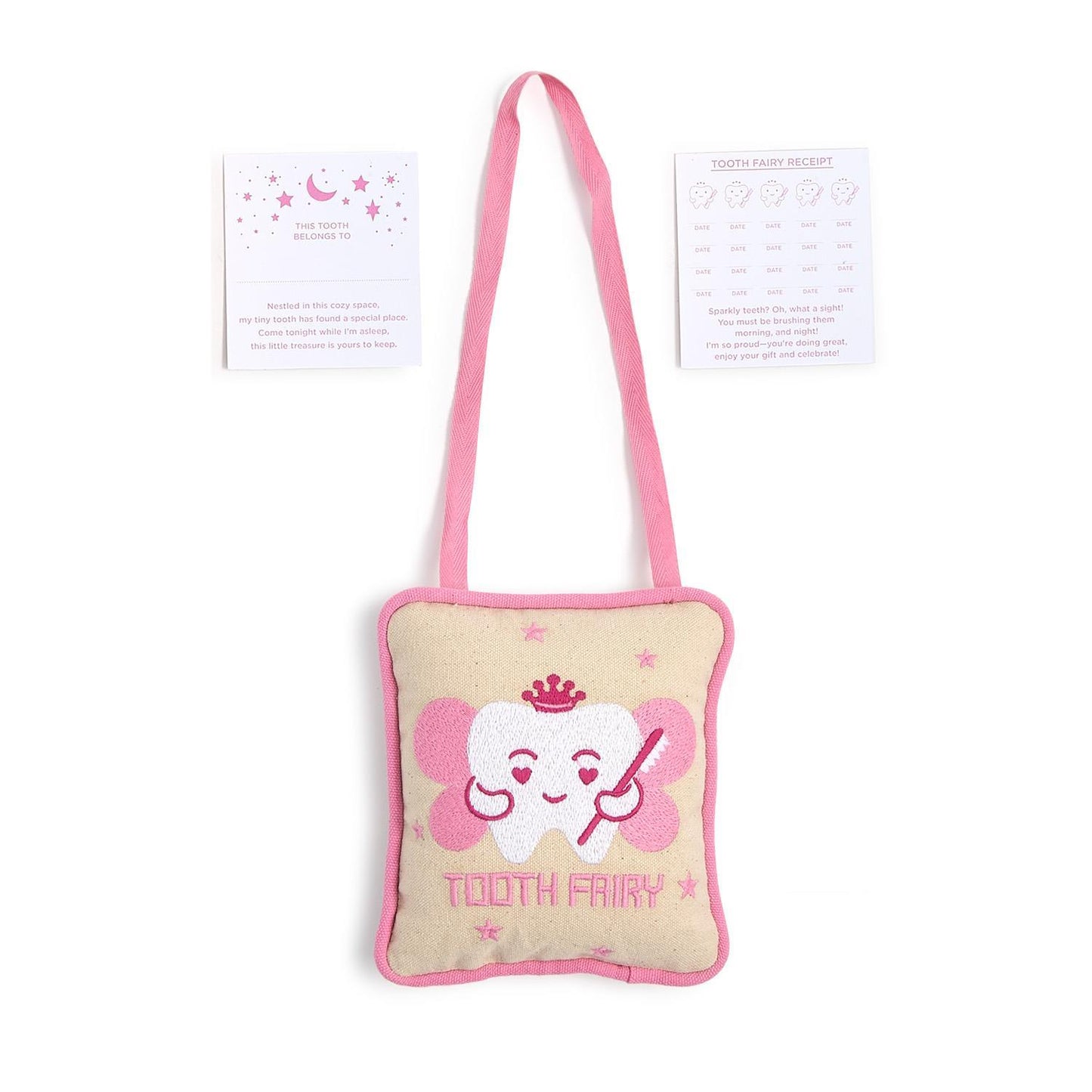 Pink Tooth Fairy Embroidered Pillow Door Hanger Decor with Note Card: