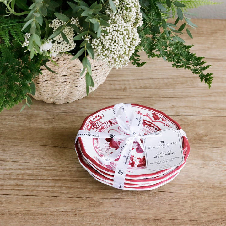 VIDA Faenza Appetizer Plate Set of 4 (Red and White)