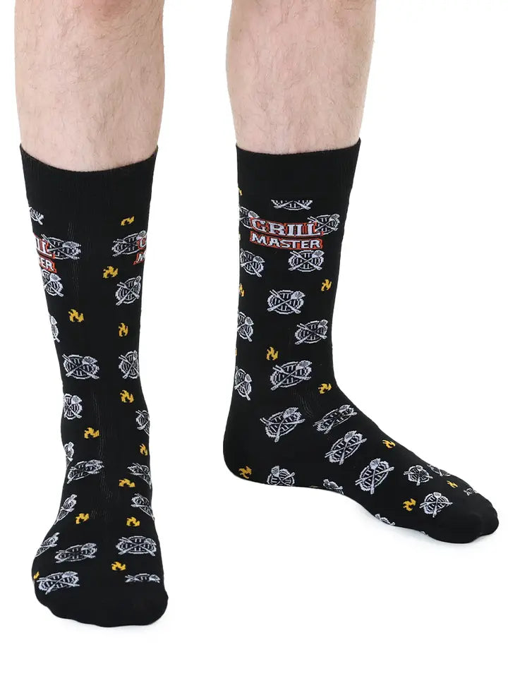 Men's Bamboo Crew Socks - "Grill Master" - Black
