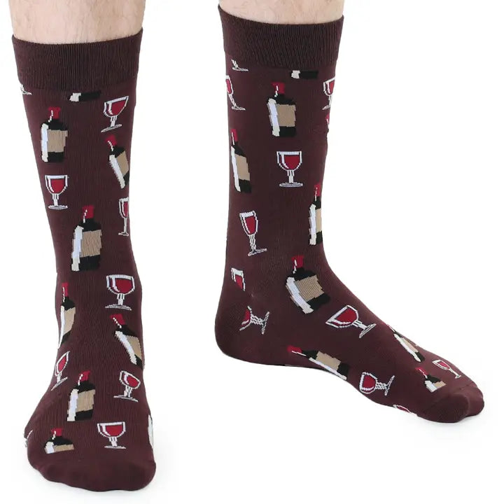 Men's Bamboo Crew Socks - Wine Time - Burgundy