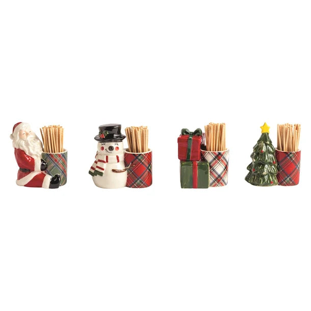 Mud Pie - Christmas Tartan Toothpick Caddy Set