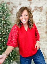 THML Red Eyelet Corduroy Top