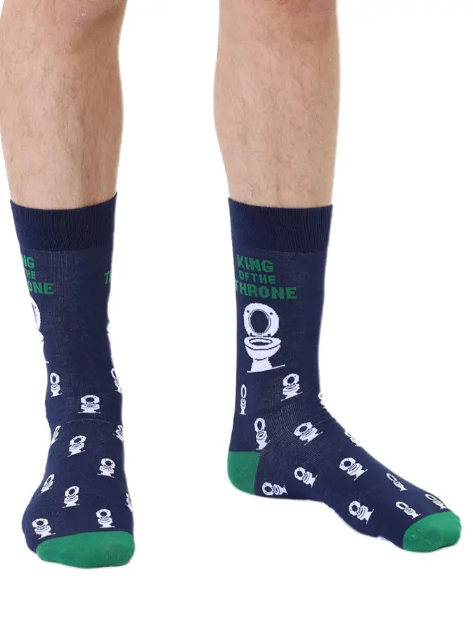 Men's Bamboo Crew Socks - "King of the Throne" - Navy Blue