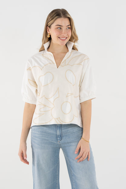 Poppy Top in Beige Bloom Design