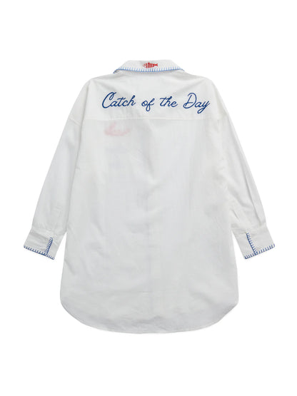 Shiraleah "Snap & Sip/Catch of the Day" Cover-Up Shirt, White